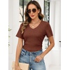 image:imageANRABESS Womens Tops Summer Short Sleeve V Neck Sweater  Slim Fit ShirtsSoft Lightweight Ribbed KnitDressy Casual OutfitsWork OfficeBeach Vacation ClothesEveryday WearRust
