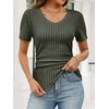 image:imageANRABESS Womens Tops Summer Short Sleeve V Neck Sweater  Slim Fit ShirtsSoft Lightweight Ribbed KnitDressy Casual OutfitsWork OfficeBeach Vacation ClothesEveryday WearDrak Green