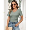 image:imageANRABESS Womens Tops Summer Short Sleeve V Neck Sweater  Slim Fit ShirtsSoft Lightweight Ribbed KnitDressy Casual OutfitsWork OfficeBeach Vacation ClothesEveryday WearLight Green