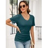 image:imageANRABESS Womens Tops Summer Short Sleeve V Neck Sweater  Slim Fit ShirtsSoft Lightweight Ribbed KnitDressy Casual OutfitsWork OfficeBeach Vacation ClothesEveryday WearLake Blue