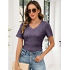 image:imageANRABESS Womens Tops Summer Short Sleeve V Neck Sweater  Slim Fit ShirtsSoft Lightweight Ribbed KnitDressy Casual OutfitsWork OfficeBeach Vacation ClothesEveryday WearPurple