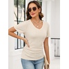 image:imageANRABESS Womens Tops Summer Short Sleeve V Neck Sweater  Slim Fit ShirtsSoft Lightweight Ribbed KnitDressy Casual OutfitsWork OfficeBeach Vacation ClothesEveryday WearBeige