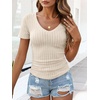 image:imageANRABESS Womens Tops Summer Short Sleeve V Neck Sweater  Slim Fit ShirtsSoft Lightweight Ribbed KnitDressy Casual OutfitsWork OfficeBeach Vacation ClothesEveryday WearBeige