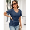 image:imageANRABESS Womens Tops Summer Short Sleeve V Neck Sweater  Slim Fit ShirtsSoft Lightweight Ribbed KnitDressy Casual OutfitsWork OfficeBeach Vacation ClothesEveryday WearDark Blue