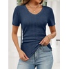 image:imageANRABESS Womens Tops Summer Short Sleeve V Neck Sweater  Slim Fit ShirtsSoft Lightweight Ribbed KnitDressy Casual OutfitsWork OfficeBeach Vacation ClothesEveryday WearDark Blue