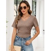 image:imageANRABESS Womens Tops Summer Short Sleeve V Neck Sweater  Slim Fit ShirtsSoft Lightweight Ribbed KnitDressy Casual OutfitsWork OfficeBeach Vacation ClothesEveryday WearLight Brown
