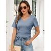 image:imageANRABESS Womens Tops Summer Short Sleeve V Neck Sweater  Slim Fit ShirtsSoft Lightweight Ribbed KnitDressy Casual OutfitsWork OfficeBeach Vacation ClothesEveryday WearLight Blue