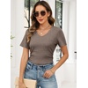 image:imageANRABESS Womens Tops Summer Short Sleeve V Neck Sweater  Slim Fit ShirtsSoft Lightweight Ribbed KnitDressy Casual OutfitsWork OfficeBeach Vacation ClothesEveryday WearCoffee
