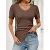 image:imageANRABESS Womens Tops Summer Short Sleeve V Neck Sweater  Slim Fit ShirtsSoft Lightweight Ribbed KnitDressy Casual OutfitsWork OfficeBeach Vacation ClothesEveryday WearBrown Coffee