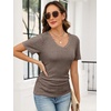 image:imageANRABESS Womens Tops Summer Short Sleeve V Neck Sweater  Slim Fit ShirtsSoft Lightweight Ribbed KnitDressy Casual OutfitsWork OfficeBeach Vacation ClothesEveryday WearCoffee