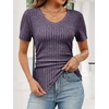 image:imageANRABESS Womens Tops Summer Short Sleeve V Neck Sweater  Slim Fit ShirtsSoft Lightweight Ribbed KnitDressy Casual OutfitsWork OfficeBeach Vacation ClothesEveryday WearPurple