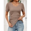 image:imageANRABESS Womens Tops Summer Short Sleeve V Neck Sweater  Slim Fit ShirtsSoft Lightweight Ribbed KnitDressy Casual OutfitsWork OfficeBeach Vacation ClothesEveryday WearLight Brown
