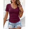 image:imageANRABESS Womens Tops Summer Short Sleeve V Neck Sweater  Slim Fit ShirtsSoft Lightweight Ribbed KnitDressy Casual OutfitsWork OfficeBeach Vacation ClothesEveryday WearBurgundy