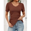 image:imageANRABESS Womens Tops Summer Short Sleeve V Neck Sweater  Slim Fit ShirtsSoft Lightweight Ribbed KnitDressy Casual OutfitsWork OfficeBeach Vacation ClothesEveryday WearRust