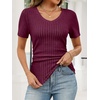 image:imageANRABESS Womens Tops Summer Short Sleeve V Neck Sweater  Slim Fit ShirtsSoft Lightweight Ribbed KnitDressy Casual OutfitsWork OfficeBeach Vacation ClothesEveryday WearBurgundy