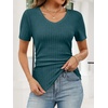 image:imageANRABESS Womens Tops Summer Short Sleeve V Neck Sweater  Slim Fit ShirtsSoft Lightweight Ribbed KnitDressy Casual OutfitsWork OfficeBeach Vacation ClothesEveryday WearLake Blue