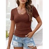 image:imageANRABESS Womens Tops Summer Short Sleeve V Neck Sweater  Slim Fit ShirtsSoft Lightweight Ribbed KnitDressy Casual OutfitsWork OfficeBeach Vacation ClothesEveryday WearRust