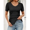 image:imageANRABESS Womens Tops Summer Short Sleeve V Neck Sweater  Slim Fit ShirtsSoft Lightweight Ribbed KnitDressy Casual OutfitsWork OfficeBeach Vacation ClothesEveryday WearBlack