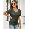 image:imageANRABESS Womens Tops Summer Short Sleeve V Neck Sweater  Slim Fit ShirtsSoft Lightweight Ribbed KnitDressy Casual OutfitsWork OfficeBeach Vacation ClothesEveryday WearDrak Green