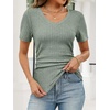 image:imageANRABESS Womens Tops Summer Short Sleeve V Neck Sweater  Slim Fit ShirtsSoft Lightweight Ribbed KnitDressy Casual OutfitsWork OfficeBeach Vacation ClothesEveryday WearLight Green