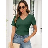 image:imageANRABESS Womens Tops Summer Short Sleeve V Neck Sweater  Slim Fit ShirtsSoft Lightweight Ribbed KnitDressy Casual OutfitsWork OfficeBeach Vacation ClothesEveryday WearDeep Green