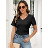 image:imageANRABESS Womens Tops Summer Short Sleeve V Neck Sweater  Slim Fit ShirtsSoft Lightweight Ribbed KnitDressy Casual OutfitsWork OfficeBeach Vacation ClothesEveryday WearBlack