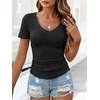 image:imageANRABESS Womens Tops Summer Short Sleeve V Neck Sweater  Slim Fit ShirtsSoft Lightweight Ribbed KnitDressy Casual OutfitsWork OfficeBeach Vacation ClothesEveryday WearBlack