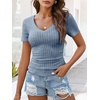 image:imageANRABESS Womens Tops Summer Short Sleeve V Neck Sweater  Slim Fit ShirtsSoft Lightweight Ribbed KnitDressy Casual OutfitsWork OfficeBeach Vacation ClothesEveryday WearLight Blue