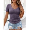 image:imageANRABESS Womens Tops Summer Short Sleeve V Neck Sweater  Slim Fit ShirtsSoft Lightweight Ribbed KnitDressy Casual OutfitsWork OfficeBeach Vacation ClothesEveryday WearPurple