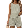 image:imageANRABESS Womens 2 Piece Outfits Striped Summer Casual Sleeveless Tank Top Matching Shorts Lounge Sets Beach Vacation ClothesArmy Green White Plaid