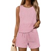 image:imageANRABESS Womens 2 Piece Outfits Striped Summer Casual Sleeveless Tank Top Matching Shorts Lounge Sets Beach Vacation ClothesPink White Plaid