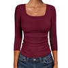 image:imageANRABESS Womens 34 Sleeve Scoop Neck Tops Ribbed Knit Slim Fitted Casual Basic Tee Shirts 2026 Fall Trendy Going Out TShirtDeep Red