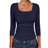 image:imageANRABESS Womens 34 Sleeve Scoop Neck Tops Ribbed Knit Slim Fitted Casual Basic Tee Shirts 2026 Fall Trendy Going Out TShirtNavy Blue