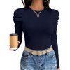 image:imageANRABESS Womens Puff Long Sleeve Shirts Comfy Stretchy Ribbed Knit Fitted Tops Trendy Fall Winter Tee for Work amp CasualNavy Blue