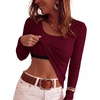 image:imageANRABESS Womens Tops Long Sleeve Shirt Built in Bra  Square NeckSoft Stretchy TextureRibbed Knit Slim Fit tees Casual Everyday Going Out Fall Winter Season LayerWine Red