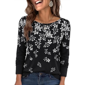 image:imageANRABESS Womens Boat Neck Tops Long Sleeve Shirts  Soft Stretchy Comfort FabricStripedamp FloralDaily Work Going Out TravelDressy CasualFall Winter Outfits ClothesBlcak White Leaf
