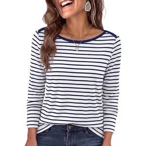 image:imageANRABESS Womens Boat Neck Tops Long Sleeve Shirts  Soft Stretchy Comfort FabricStripedamp FloralDaily Work Going Out TravelDressy CasualFall Winter Outfits ClothesNavy Blue Stripe