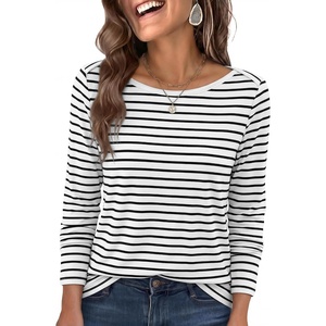 image:imageANRABESS Womens Boat Neck Tops Long Sleeve Shirts  Soft Stretchy Comfort FabricStripedamp FloralDaily Work Going Out TravelDressy CasualFall Winter Outfits ClothesWhite Black Stripe
