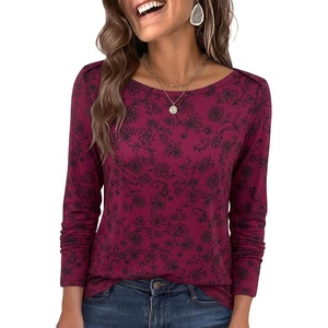 image:imageANRABESS Womens Boat Neck Tops Long Sleeve Shirts  Soft Stretchy Comfort FabricStripedamp FloralDaily Work Going Out TravelDressy CasualFall Winter Outfits ClothesWine Black Floral