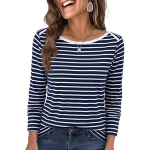 image:imageANRABESS Womens Boat Neck Tops Long Sleeve Shirts  Soft Stretchy Comfort FabricStripedamp FloralDaily Work Going Out TravelDressy CasualFall Winter Outfits ClothesBlue White Stripe