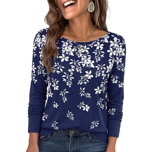 image:imageANRABESS Womens Boat Neck Tops Long Sleeve Shirts  Soft Stretchy Comfort FabricStripedamp FloralDaily Work Going Out TravelDressy CasualFall Winter Outfits ClothesNavy White Leaf