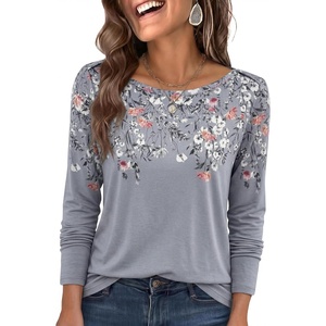 image:imageANRABESS Womens Boat Neck Tops Long Sleeve Shirts  Soft Stretchy Comfort FabricStripedamp FloralDaily Work Going Out TravelDressy CasualFall Winter Outfits ClothesGrey White Floral