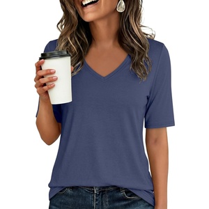 image:imageANRABESS Womens Half Sleeve Tops V Neck Shirts  Comfy Soft Basic Fit Tee Business Casual Work Daily Wear TShirts Summer Spring Trendy ClothesBlue Gray