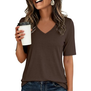 image:imageANRABESS Womens Half Sleeve Tops V Neck Shirts  Comfy Soft Basic Fit Tee Business Casual Work Daily Wear TShirts Summer Spring Trendy ClothesBrown