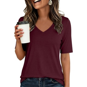 image:imageANRABESS Womens Half Sleeve Tops V Neck Shirts  Comfy Soft Basic Fit Tee Business Casual Work Daily Wear TShirts Summer Spring Trendy ClothesBurgundy