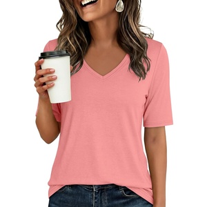 image:imageANRABESS Womens Half Sleeve Tops V Neck Shirts  Comfy Soft Basic Fit Tee Business Casual Work Daily Wear TShirts Summer Spring Trendy ClothesCoral