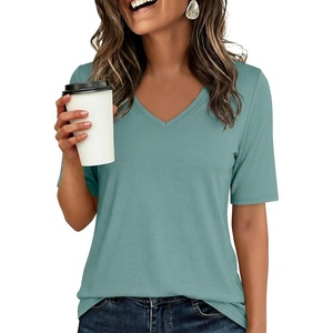 image:imageANRABESS Womens Half Sleeve Tops V Neck Shirts  Comfy Soft Basic Fit Tee Business Casual Work Daily Wear TShirts Summer Spring Trendy ClothesGray Green