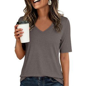 image:imageANRABESS Womens Half Sleeve Tops V Neck Shirts  Comfy Soft Basic Fit Tee Business Casual Work Daily Wear TShirts Summer Spring Trendy ClothesGray Taupe