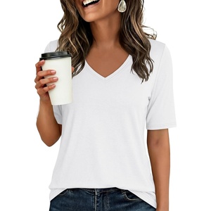 image:imageANRABESS Womens Half Sleeve Tops V Neck Shirts  Comfy Soft Basic Fit Tee Business Casual Work Daily Wear TShirts Summer Spring Trendy ClothesWhite
