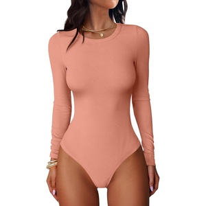 image:imageANRABESS Womens Long Sleeve Bodysuits Top  Crewneck Slim Fit Body SuitsSoft RibBasic Tee ShirtWork Travel Casual Everyday WearFall Spring Winter Layering ClothingCoral